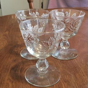 3 Vintage, gold-etched glasses